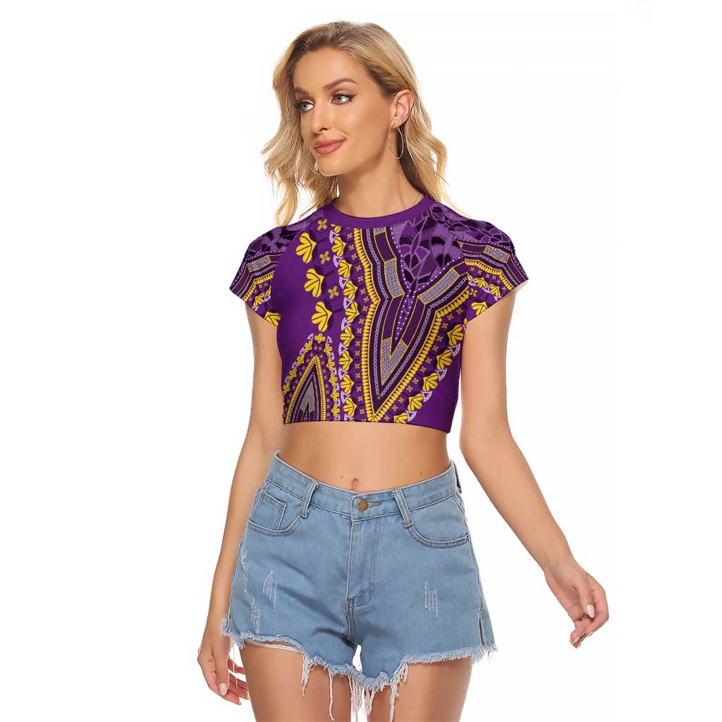 African Dashiki Raglan Cropped T Shirt Luxury Violet