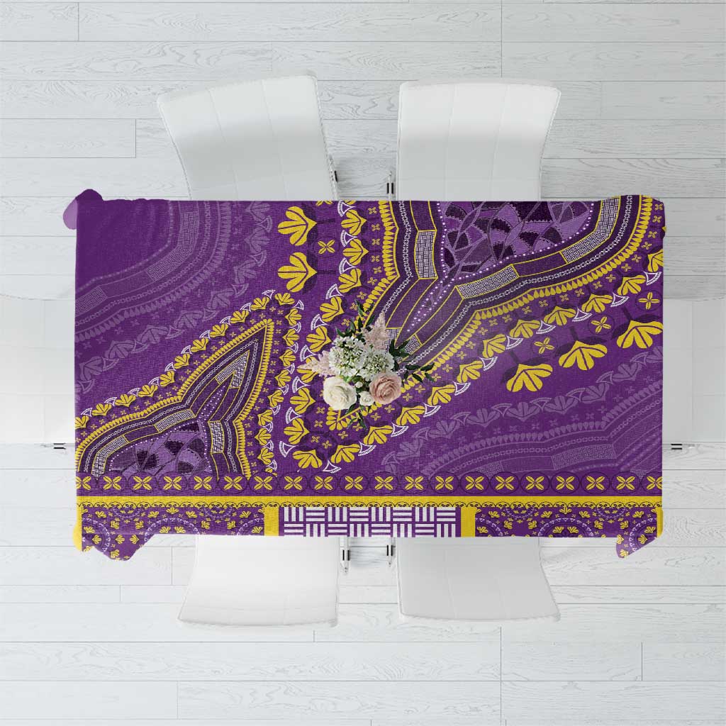 Luxury purple African dashiki tablecloth with gold, white floral and geometric border
