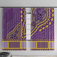 Purple dashiki-style window curtain pair with yellow geometric floral border design.
