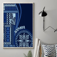 Blue Samoa siapo motif canvas wall art with doorway pattern and circular leaf emblem