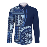 Samoa siapo motif long-sleeve button shirt, dark blue with bold front panel print