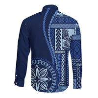 Samoa siapo motif long-sleeve button shirt, dark blue with back circular emblem print