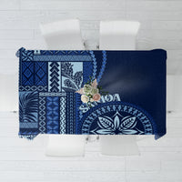 Blue Samoa siapo motif tablecloth with geometric patterns and floral accents
