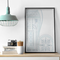 Dark-framed white and light-blue siapo-style canvas wall art with geometric panels