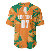 Orange and green custom baseball jersey back with elephant head, "YOUR TEXT," and 07