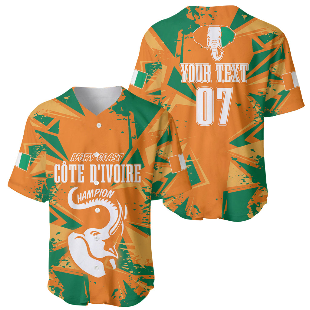 Pair of orange and green custom baseball jerseys: front with elephant text, back with 07