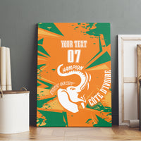 Orange and green canvas wall art mounted on wall, elephant graphic with 07 champion text