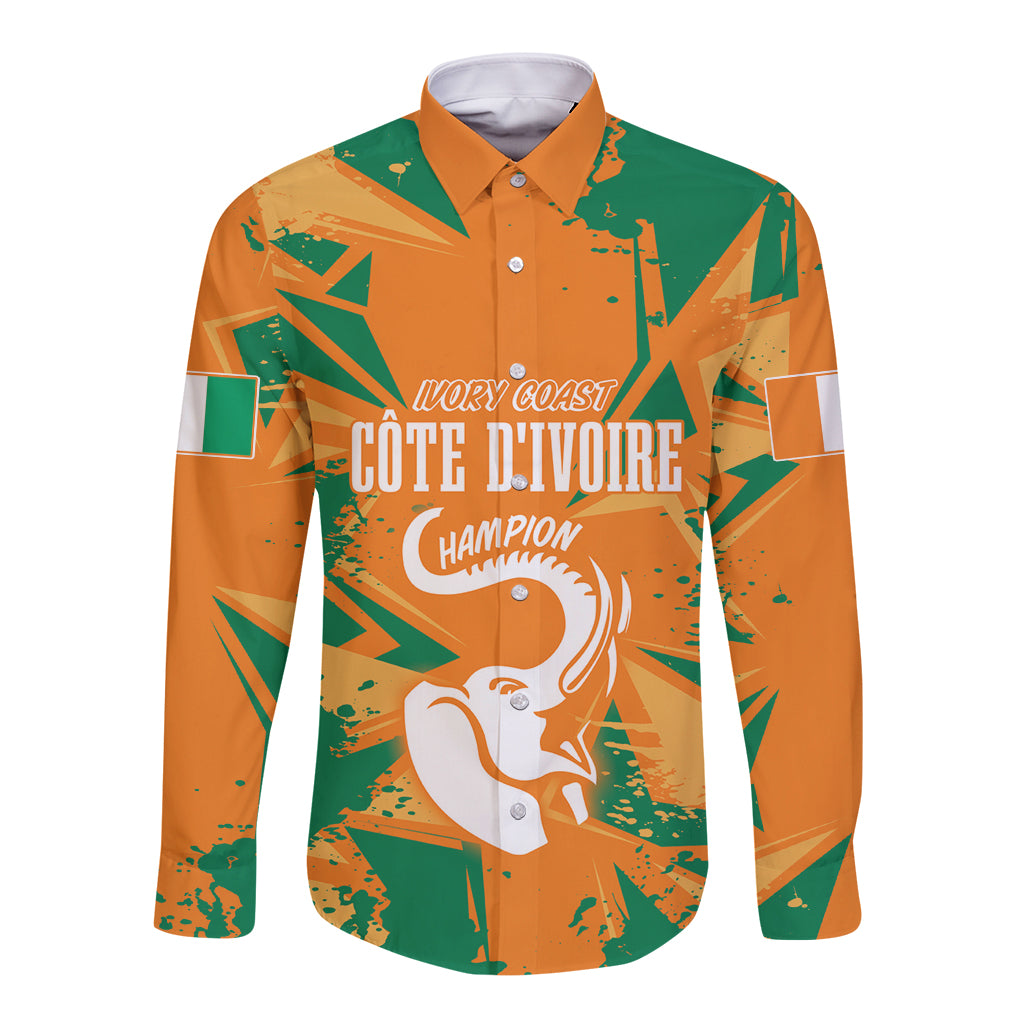 Custom long-sleeve button football shirt, orange and green with front elephant graphic