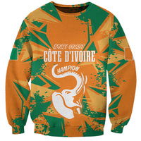 Orange and green custom sweatshirt with elephant graphic and Ivory Coast text
