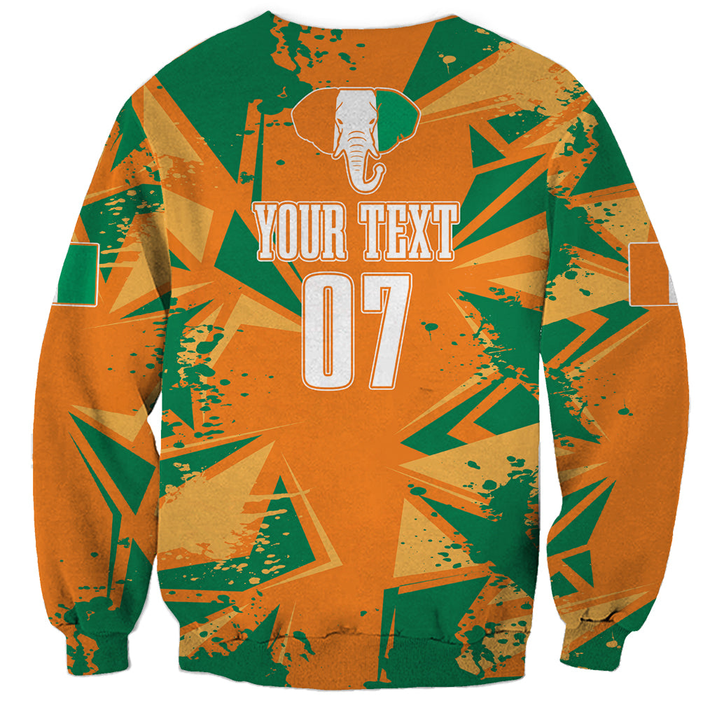 Orange and green custom sweatshirt with back text 'YOUR TEXT' and 07