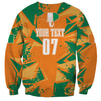 Orange and green custom sweatshirt with back text 'YOUR TEXT' and 07