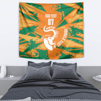 Custom football tapestry with orange and green geometric design and white elephant silhouette