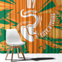 Orange and green custom window curtain with large elephant graphic and football championship text