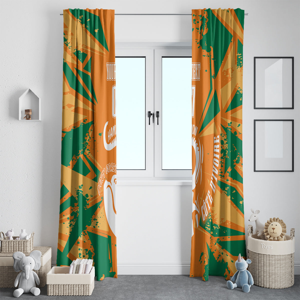 Ivory Coast football custom window curtain with orange and green geometric design and elephant