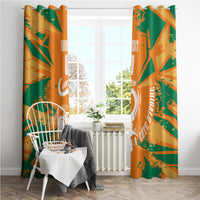 Football custom window curtain in orange and green, with elephant artwork and champion wording
