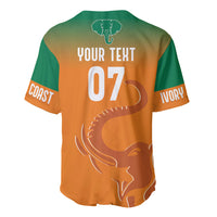 Custom baseball jersey back with green/orange gradient, V-neck, elephant and 07 text