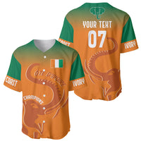 Two custom baseball jerseys, green/orange gradient, V-neck, elephant graphics, Coast and Ivory text