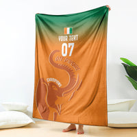 Custom football blanket in orange-to-green with elephant graphic and Champions text