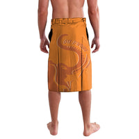 Orange lavalava shorts with elephant print, back view, green waistband.