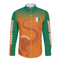Orange and green long-sleeve button shirt with elephant graphic and sleeve stripes