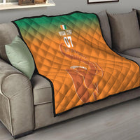 Orange quilt with green top, diamond quilting, elephant outline and 'YOUR TEXT 07'