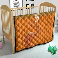 Orange quilt with green top, diamond quilting, elephant graphic and 'YOUR TEXT 07'