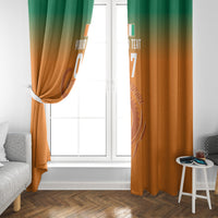 Orange window curtain with green top gradient and football elephant graphic