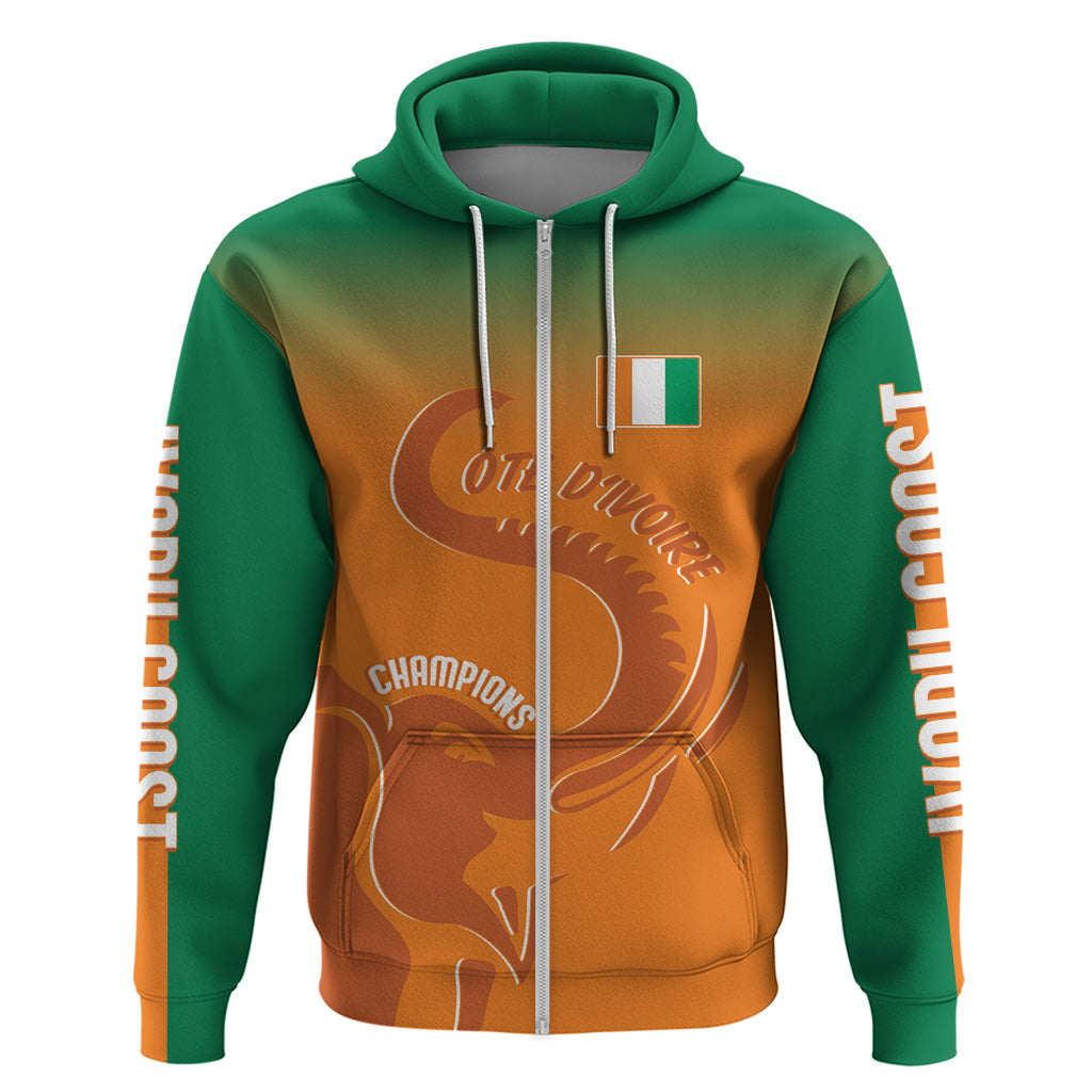 Ivory Coast Football Custom Zip Hoodie Ivory Elephants - Basic Style - Wonder Print Shop