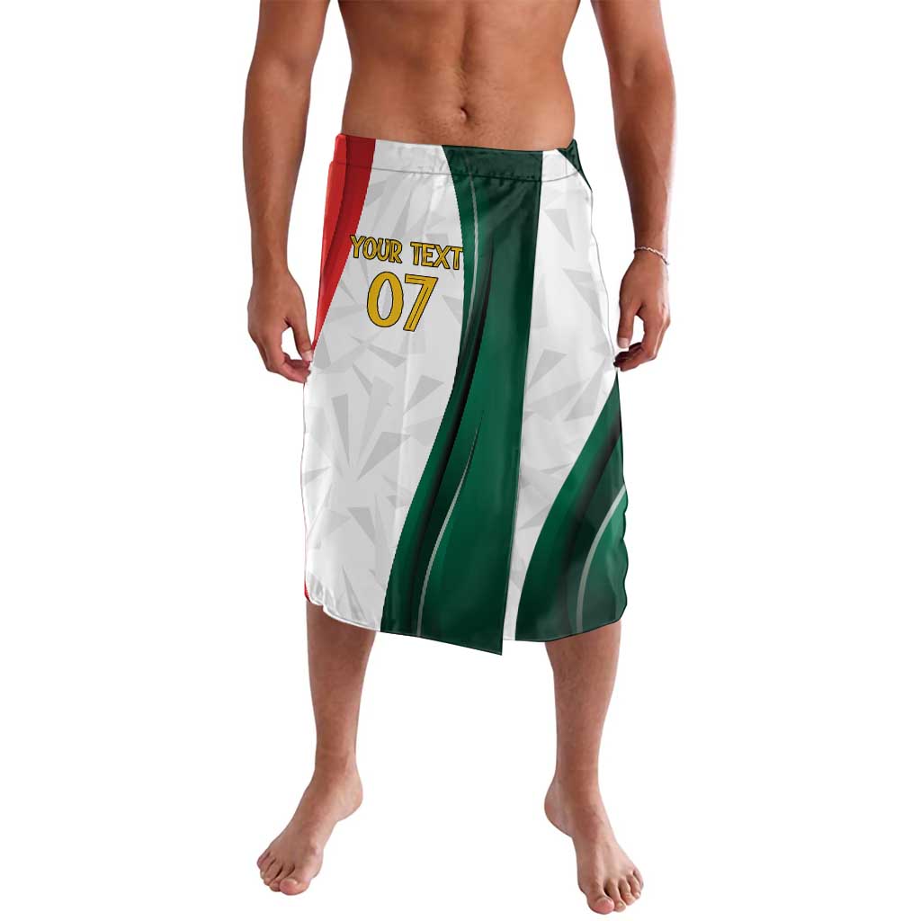Mexico tricolor lavalava skirt with green stripe, red trim, 'YOUR TEXT 07'