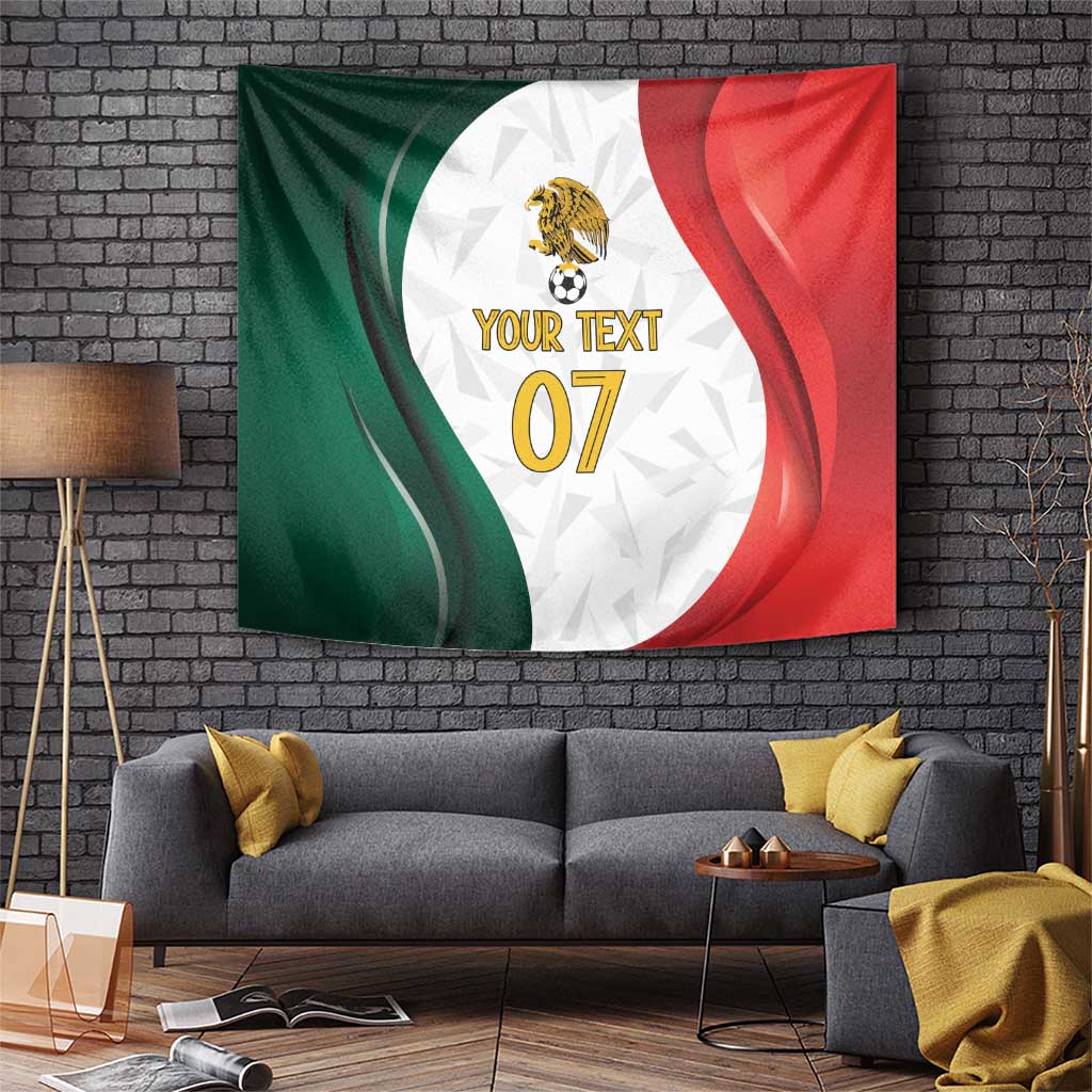 Mexico tricolor football tapestry with tiger emblem, YOUR TEXT, 07; wavy green/red