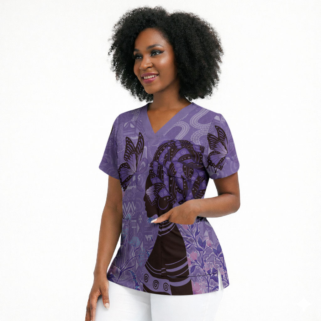 Lupus Awareness Afro Girl - Proud Survivor Scrub Top Ankara Pattern
