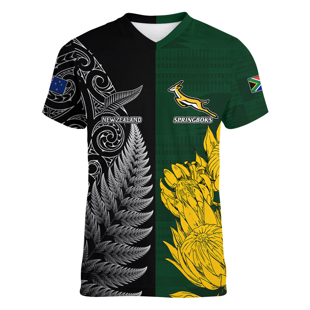 personalised-new-zealand-mix-south-africa-rugby-women-v-neck-t-shirt-protea-vs-silver-ferns