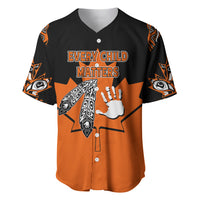 Kids baseball jersey, orange/black, V-neck, front print 'EVERY CHILD MATTERS'