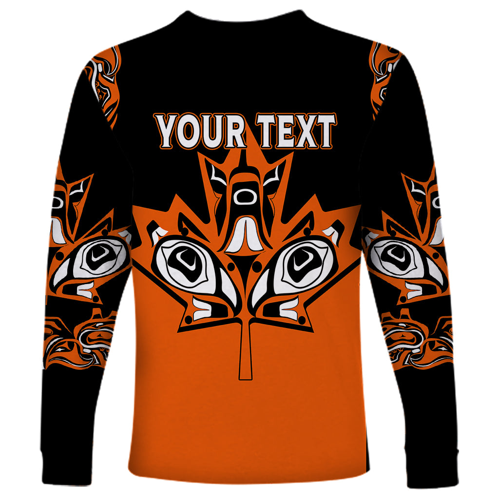 Orange and black long-sleeve shirt with 'Your Text' tree graphic and eye motifs