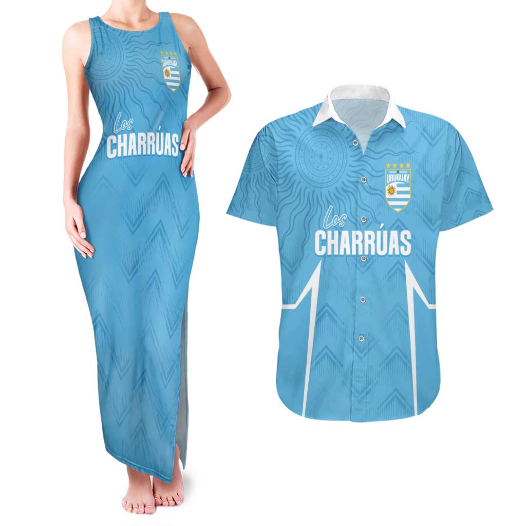 Uruguay Football 2024 Custom Couples Matching Tank Maxi Dress and Hawaiian Shirt Los Charruas Sol de Mayo Ornamental Style LT7 - Wonder Print Shop