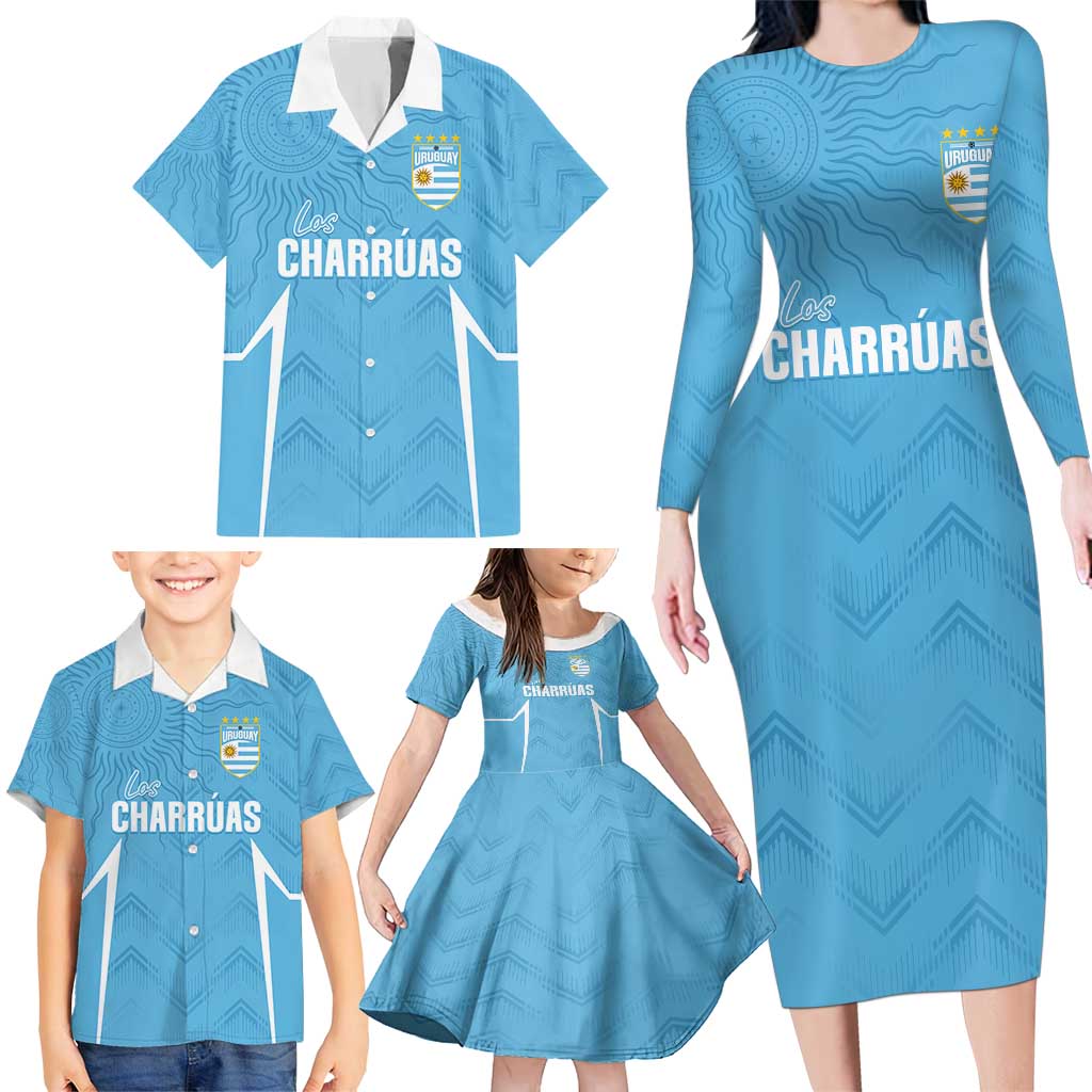 Uruguay Football 2024 Custom Family Matching Long Sleeve Bodycon Dress and Hawaiian Shirt Los Charruas Sol de Mayo Ornamental Style LT7 - Wonder Print Shop