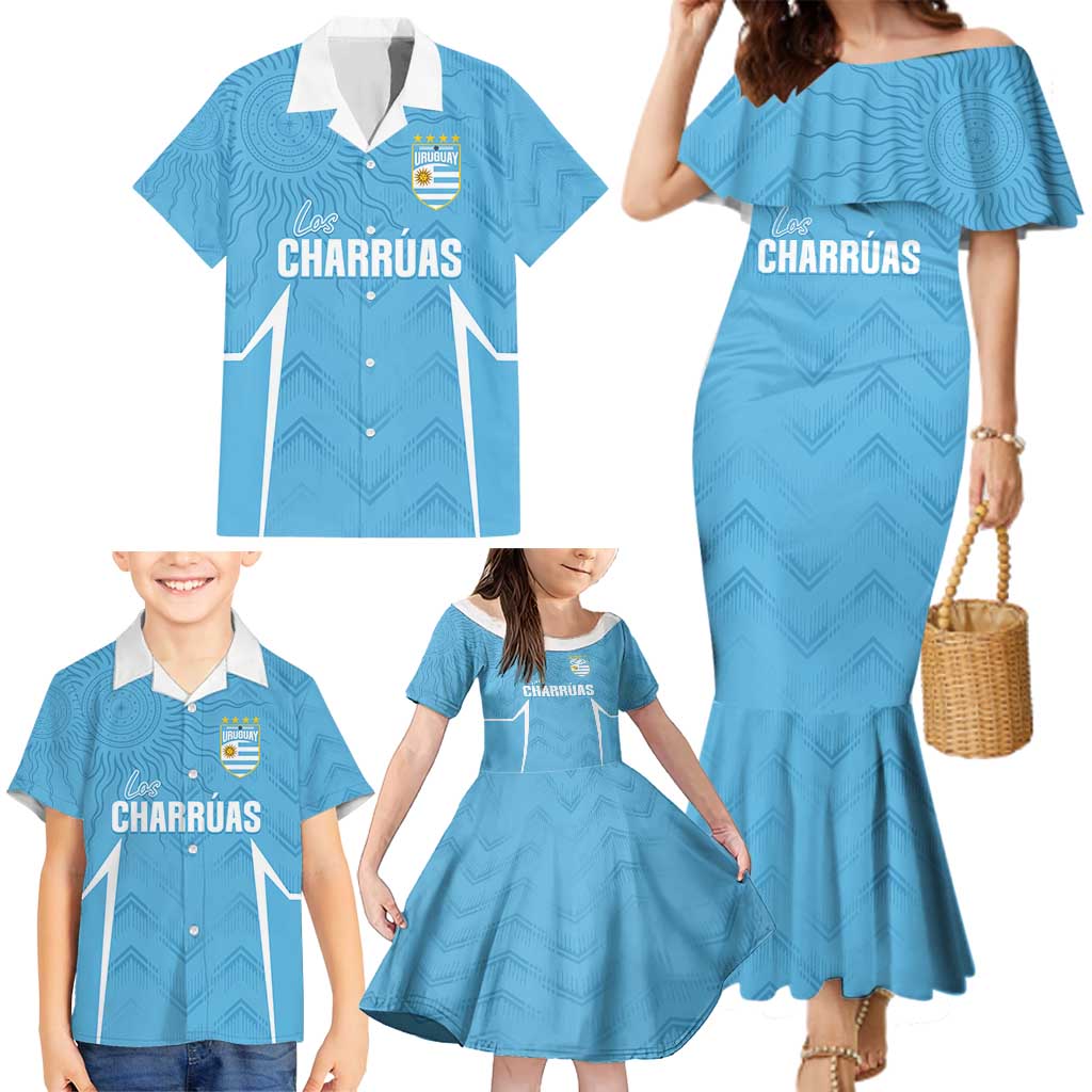 Uruguay Football 2024 Custom Family Matching Mermaid Dress and Hawaiian Shirt Los Charruas Sol de Mayo Ornamental Style LT7 - Wonder Print Shop