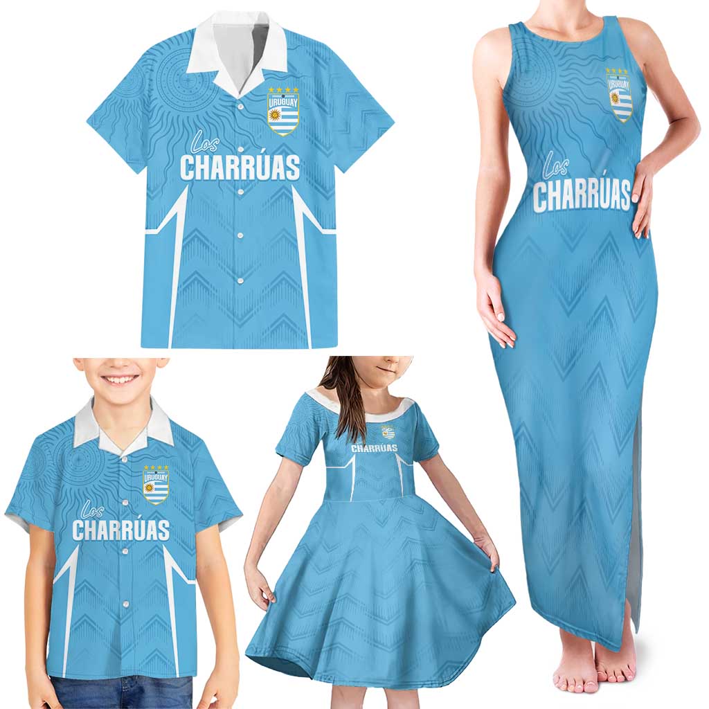 Uruguay Football 2024 Custom Family Matching Tank Maxi Dress and Hawaiian Shirt Los Charruas Sol de Mayo Ornamental Style - Wonder Print Shop