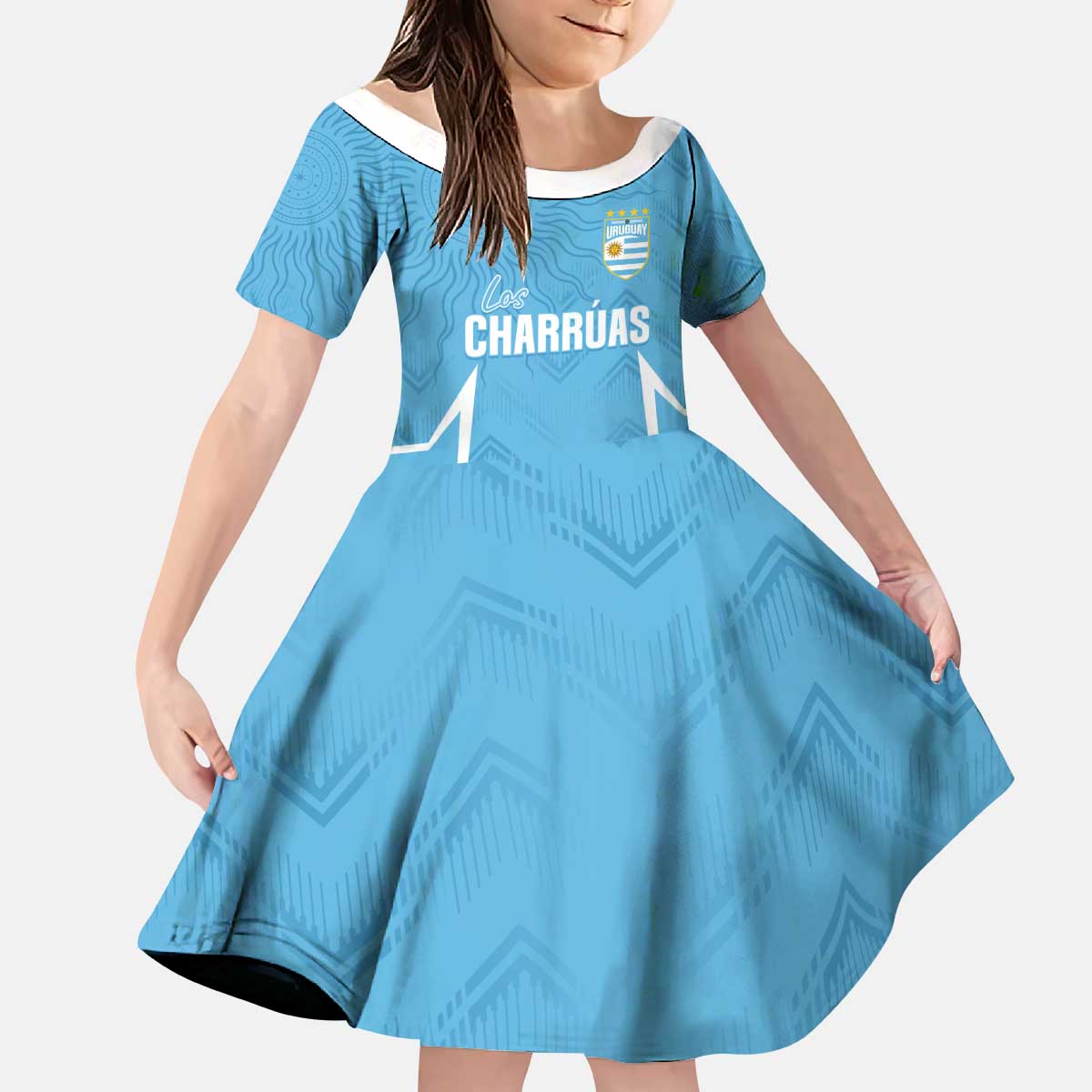 Uruguay Football 2024 Custom Kid Short Sleeve Dress Los Charruas Sol de Mayo Ornamental Style - Wonder Print Shop