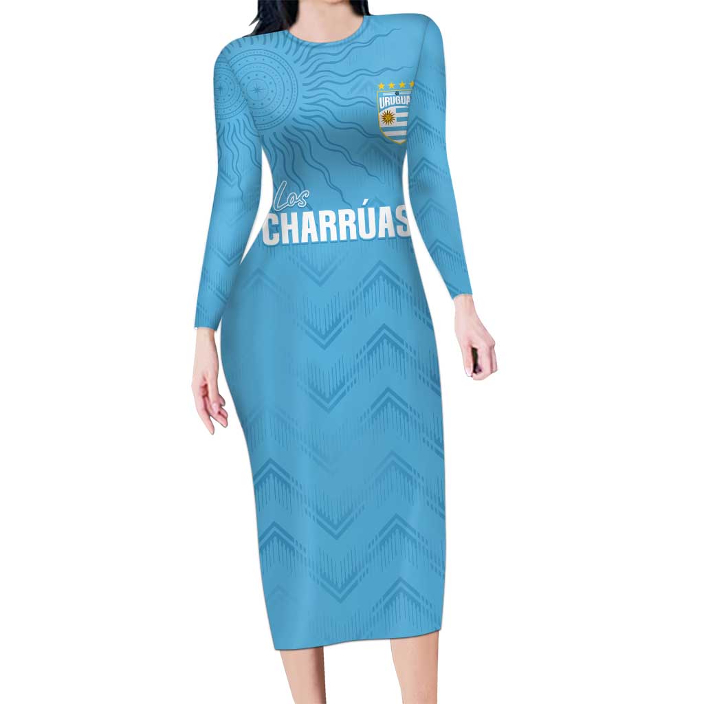 Uruguay Football 2024 Custom Long Sleeve Bodycon Dress Los Charruas Sol de Mayo Ornamental Style - Wonder Print Shop