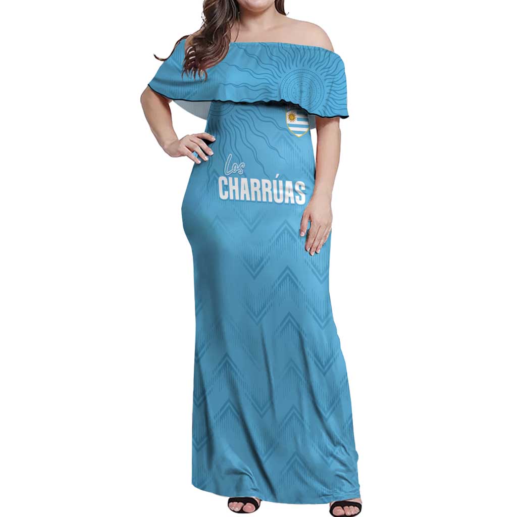 Uruguay Football 2024 Custom Off Shoulder Maxi Dress Los Charruas Sol de Mayo Ornamental Style - Wonder Print Shop