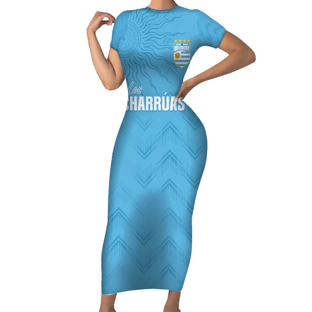 Uruguay Football 2024 Custom Short Sleeve Bodycon Dress Los Charruas Sol de Mayo Ornamental Style - Wonder Print Shop