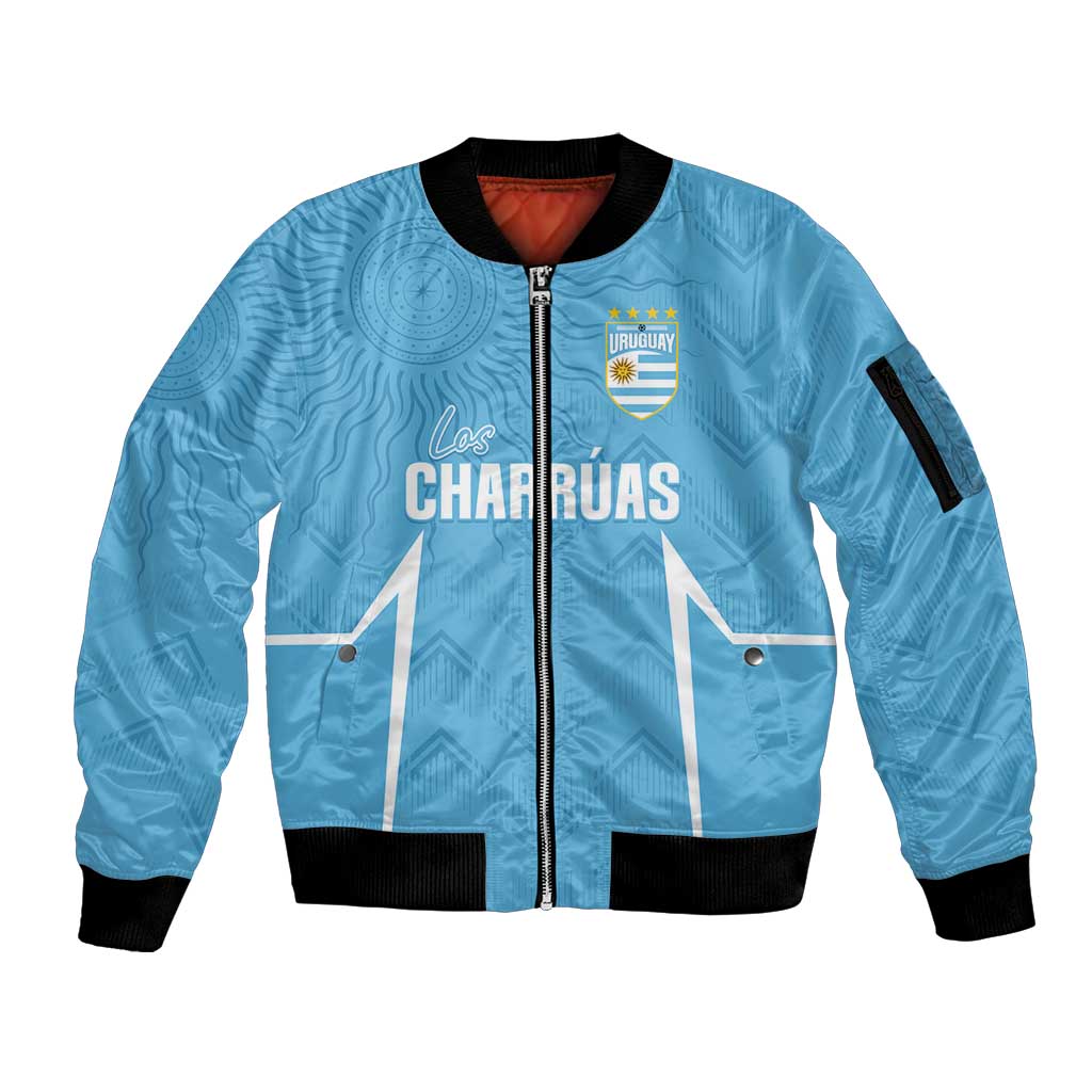 Uruguay Football 2024 Custom Sleeve Zip Bomber Jacket Los Charruas Sol de Mayo Ornamental Style - Wonder Print Shop