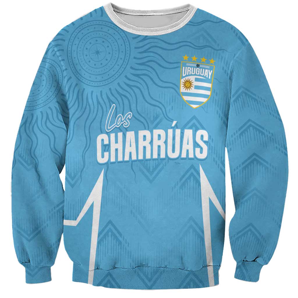 Sky blue Uruguay football sweatshirt with Los Charrúas graphic and crest