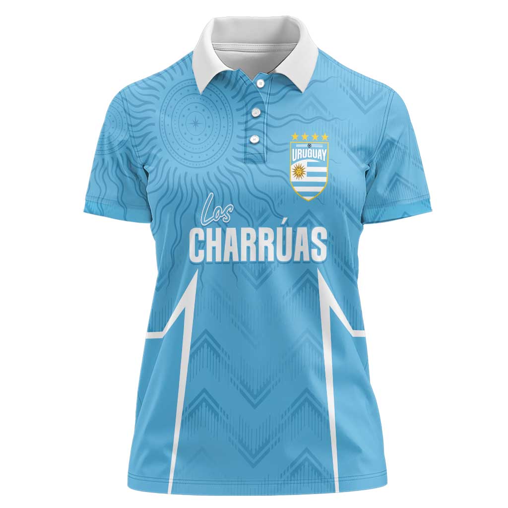 Uruguay Football 2024 Custom Women Polo Shirt Los Charruas Sol de Mayo Ornamental Style - Wonder Print Shop