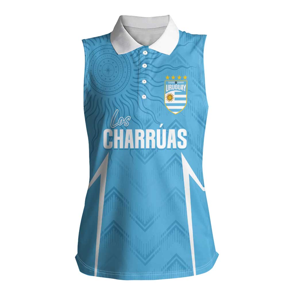 Uruguay Football 2024 Custom Women Sleeveless Polo Shirt Los Charruas Sol de Mayo Ornamental Style - Wonder Print Shop