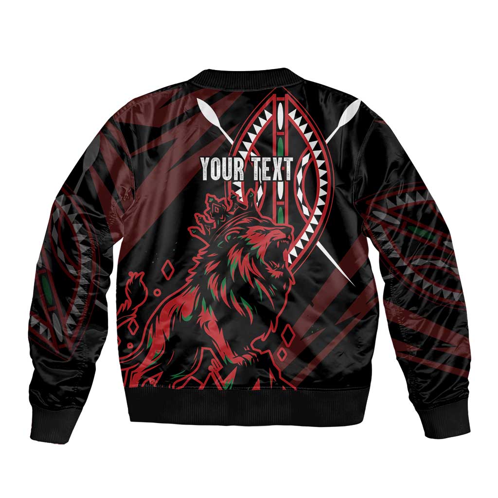 Kenya King Lion Personalized Bomber Jacket Stylized Maasai Shield - Wonder Print Shop