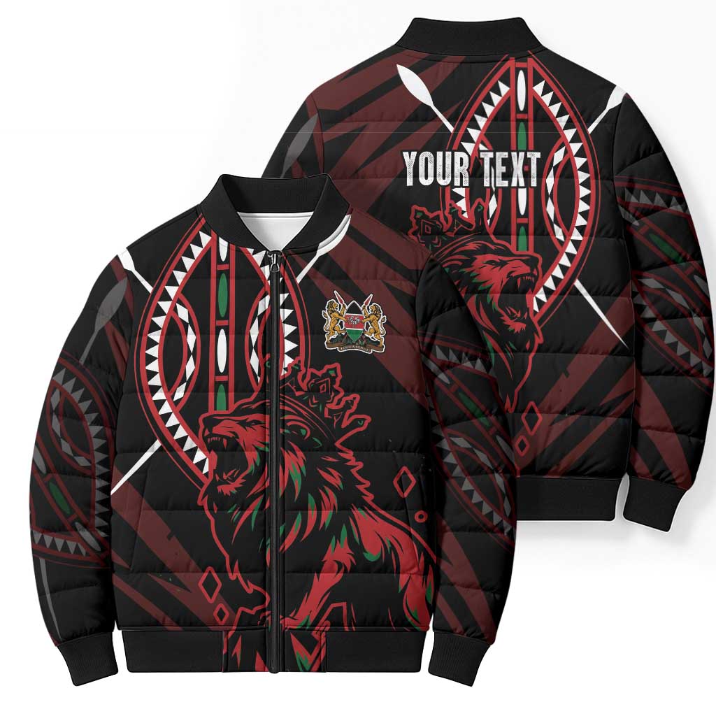 Kenya King Lion Personalized Bomber Puffer Jacket Stylized Maasai Shield - Wonder Print Shop