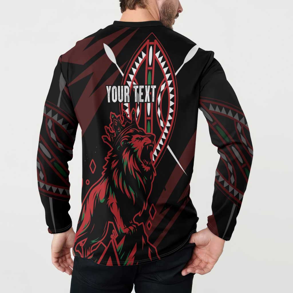 Kenya King Lion Personalized Button Sweatshirt Stylized Maasai Shield - Wonder Print Shop