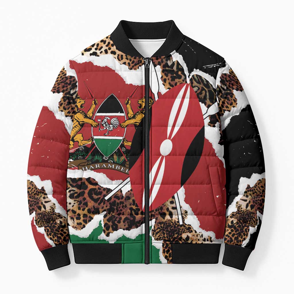 Kenya Grunge Bomber Puffer Jacket Mix Animal Skin Pattern - Wonder Print Shop